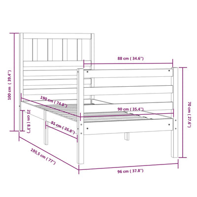 Bed Frame White 90x190 cm Single Solid Wood