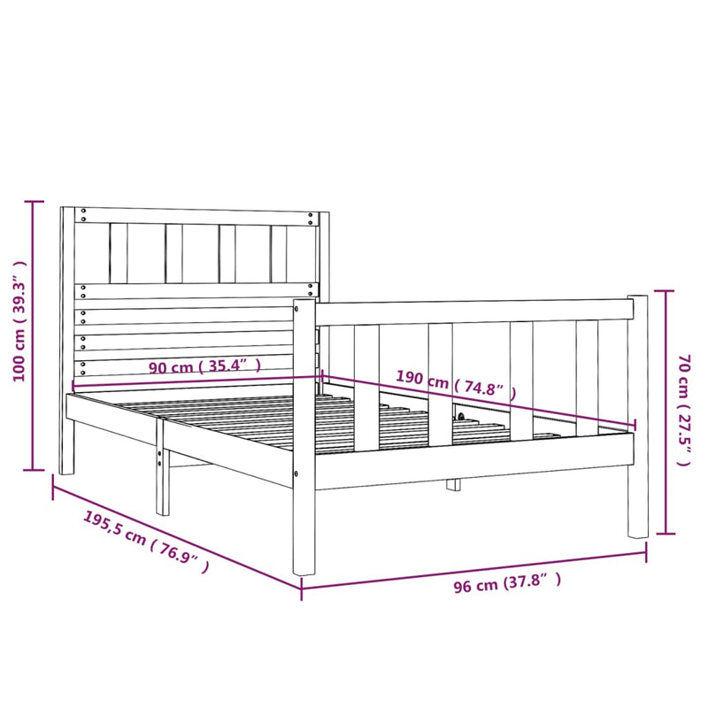 Bed Frame White 90x190 cm Single Solid Wood