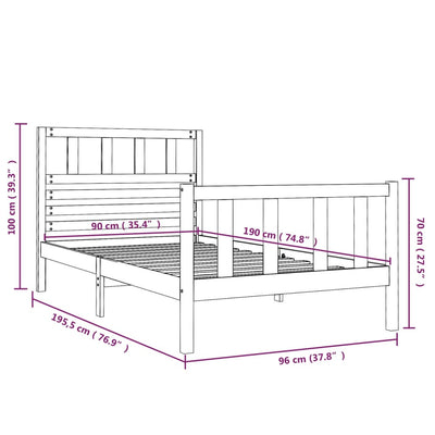 Bed Frame Black 90x190 cm Single Solid Wood