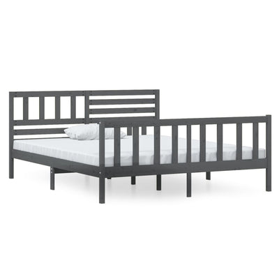 Bed Frame Grey Solid Wood 140x190 cm