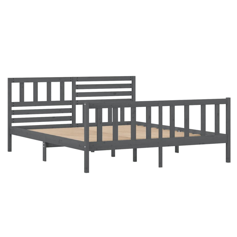 Bed Frame Grey Solid Wood 140x190 cm