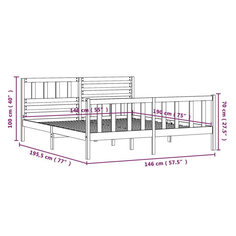 Bed Frame Grey Solid Wood 140x190 cm