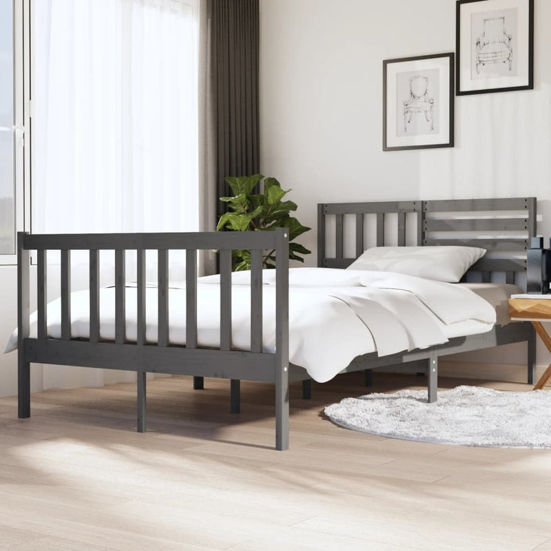 Bed Frame Grey Solid Wood 140x190 cm