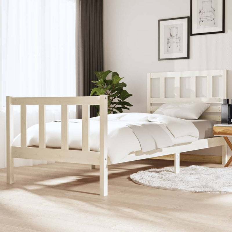 Bed Frame White Solid Wood 90x200 cm