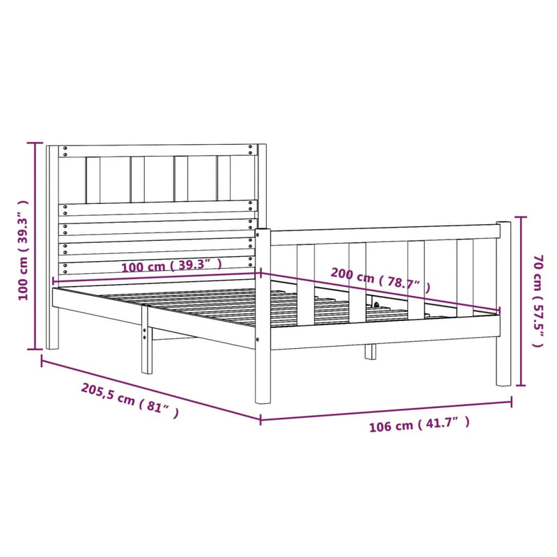 Bed Frame Solid Wood 100x200 cm