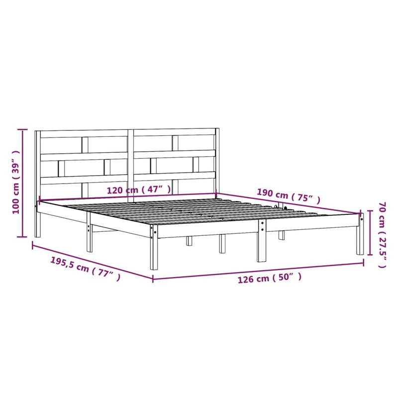 Bed Frame Grey 120x190 cm Small Double Solid Wood