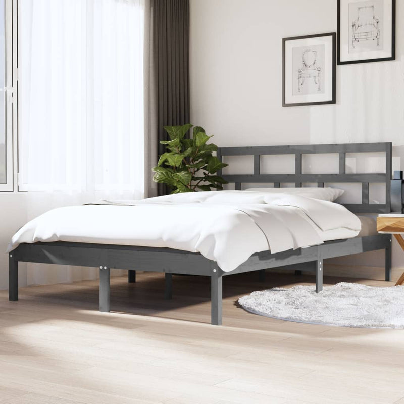 Bed Frame Grey 120x190 cm Small Double Solid Wood