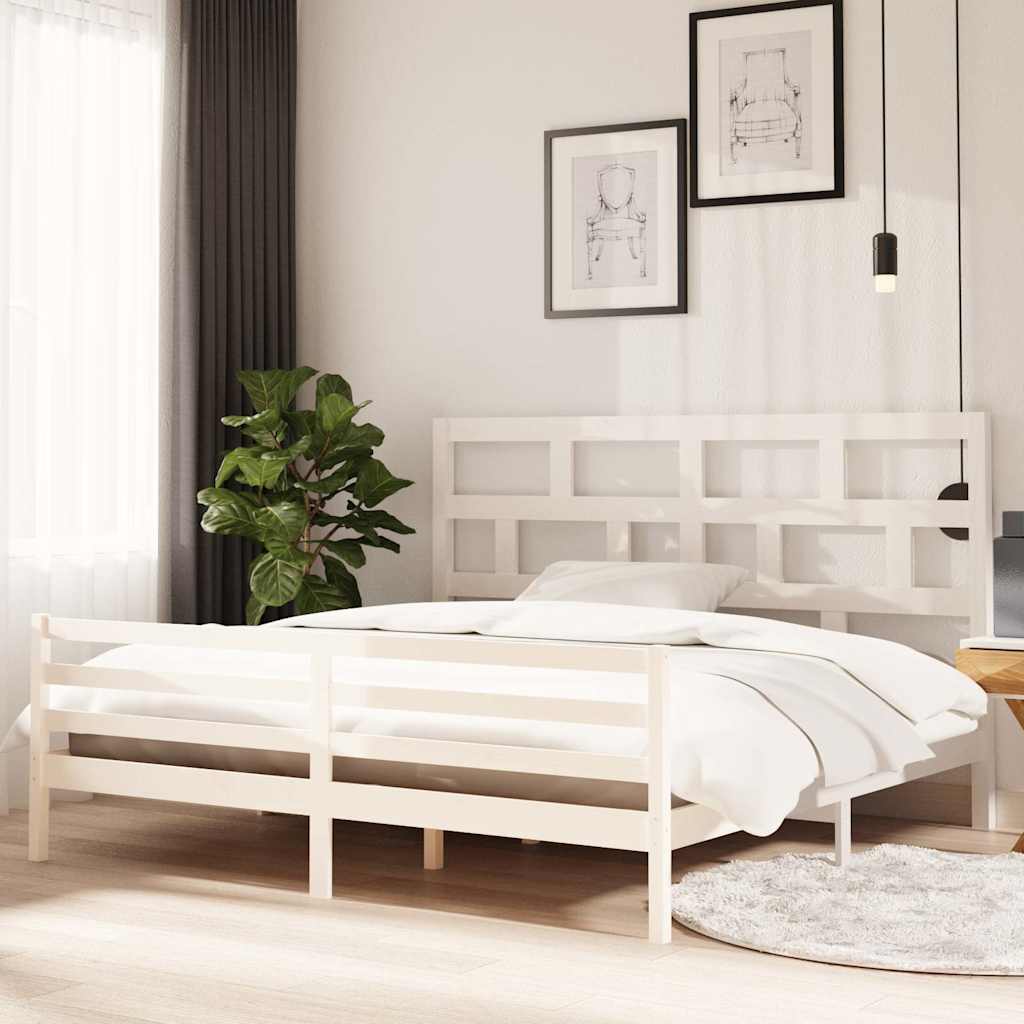 vidaXL Bed Frame without Mattress White Solid Wood 200x200 cm 1