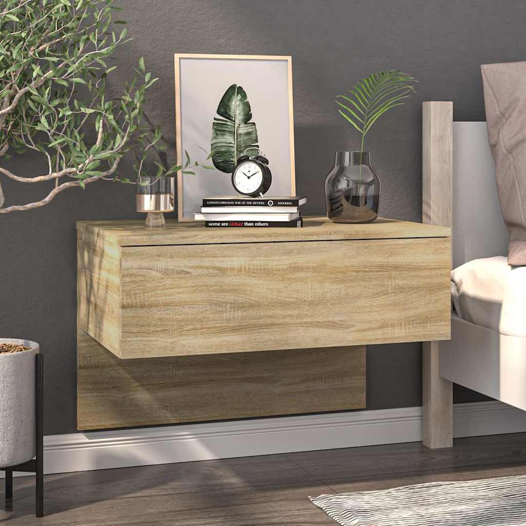 vidaXL Wall-mounted Bedside Cabinet | Set of 2 | Sonoma Oak | Engineered Wood 3