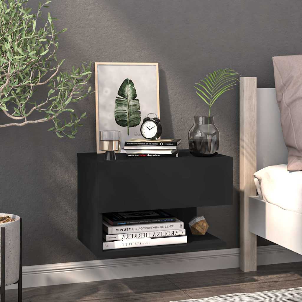810955 vidaXL Wall-mounted Bedside Cabinet Black 1