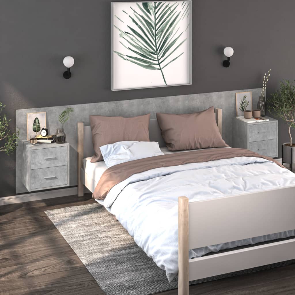 810998 vidaXL Wall-mounted Bedside Cabinets 2 pcs Concrete Grey 1