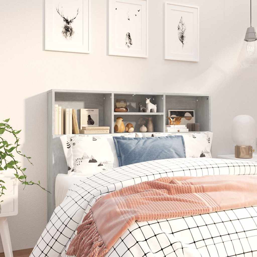 vidaXL Headboard Cabinet | Concrete Grey | Engineered wood | 120 x 19 x 103.5 cm 1