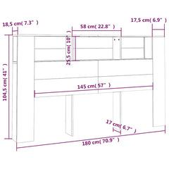 vidaXL Headboard Cabinet White 180x18.5x104.5 cm 6