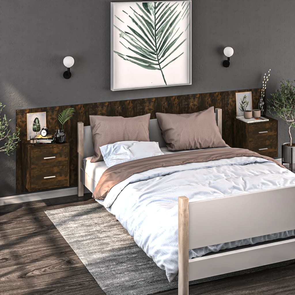 vidaXL Wall-mounted Bedside Cabinets 2 pcs Smoked Oak 1