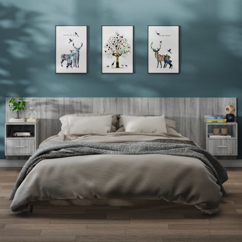 vidaXL Wall-mounted Bedside Cabinets 2 pcs Grey Sonoma 1