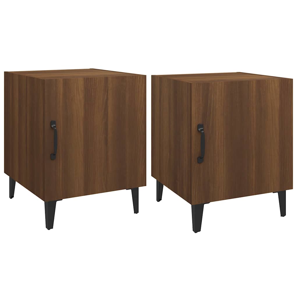 vidaXL Bedside Cabinet | Set of 2 | Brown Oak | Engineered wood, metal 2