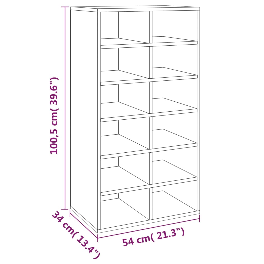 vidaXL Shoe Rack Smoked Oak 54x34x100.5 cm Engineered Wood 6