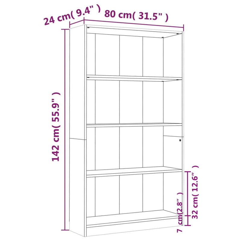 4-Tier Book Cabinet Brown Oak 80x24x142 cm Engineered Wood