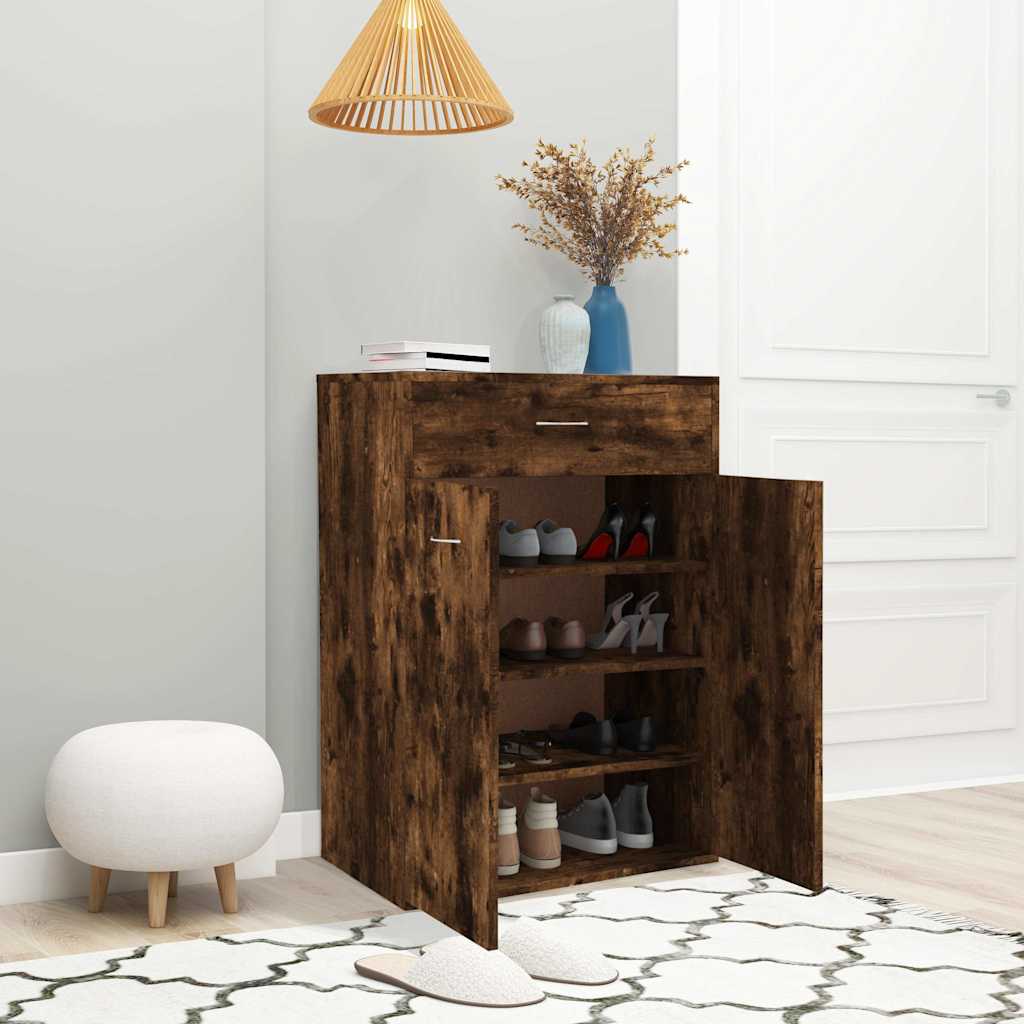 vidaXL Shoe Cabinet Smoked Oak 60x35x84 cm Engineered Wood 4