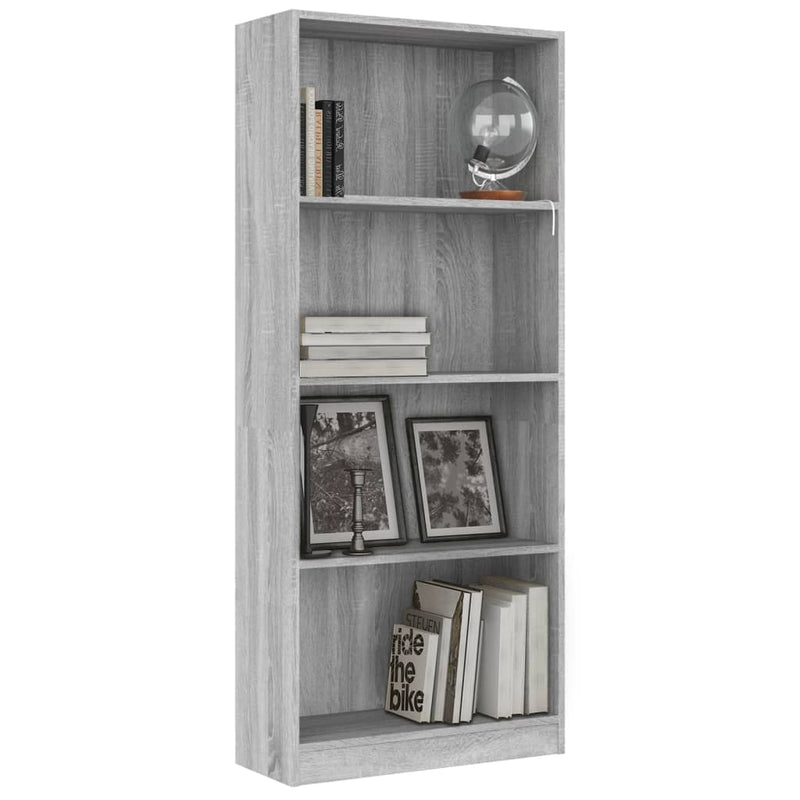 4-Tier Book Cabinet Grey Sonoma 60x24x142 cm Engineered Wood