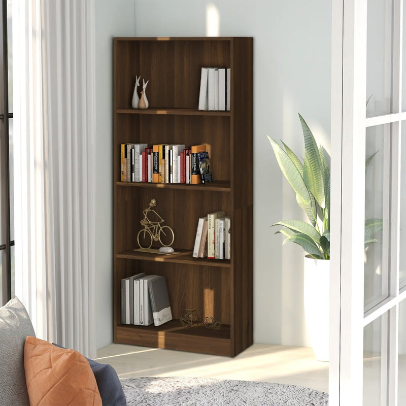 4-Tier Book Cabinet Brown Oak 60x24x142 cm Engineered Wood