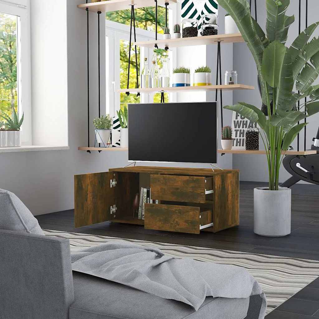 vidaXL TV Cabinet Smoked Oak 80x34x36 cm Engineered Wood 3