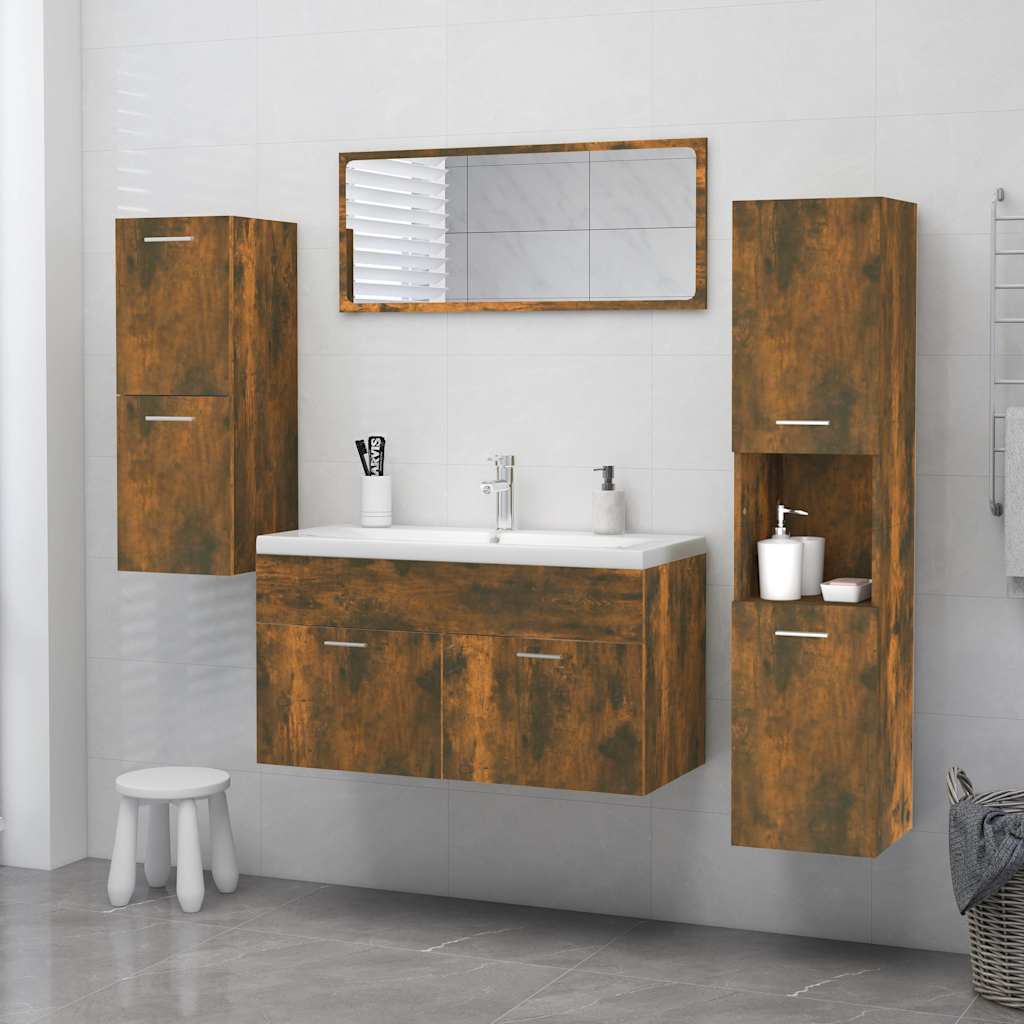 vidaXL Bathroom Cabinet Smoked Oak 30x30x130 cm Engineered Wood 3