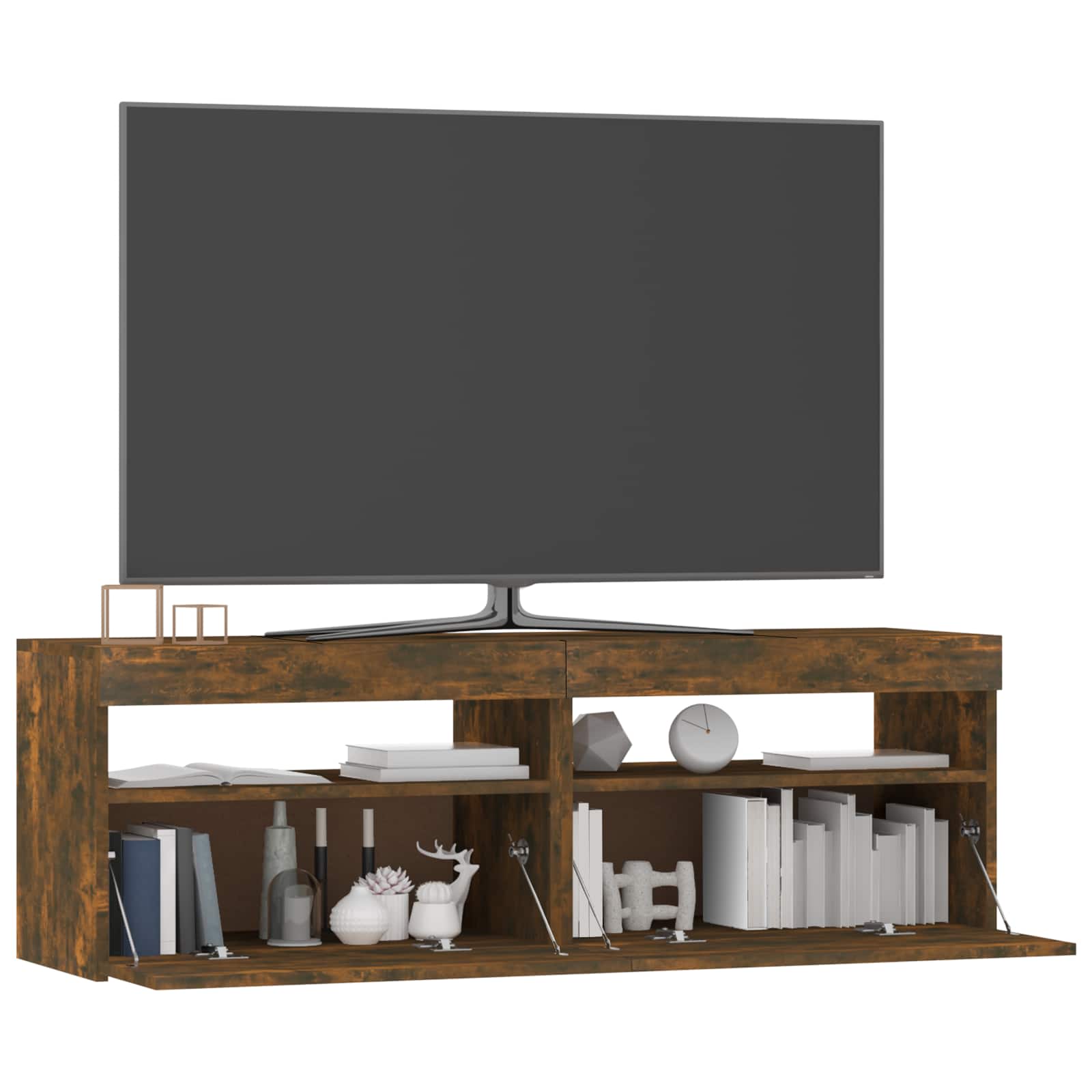 vidaXL TV Cabinet with LED Lights Smoked Oak 120x35x40 cm 3