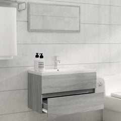 vidaXL 2 Piece Bathroom Furniture Set Grey Sonoma Engineered Wood 3
