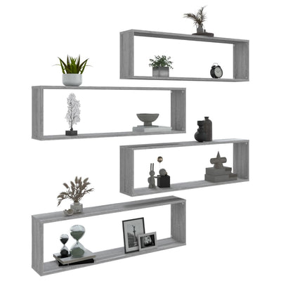 Wall Cube Shelves 4 pcs Grey Sonoma 100x15x30 cm Engineered Wood