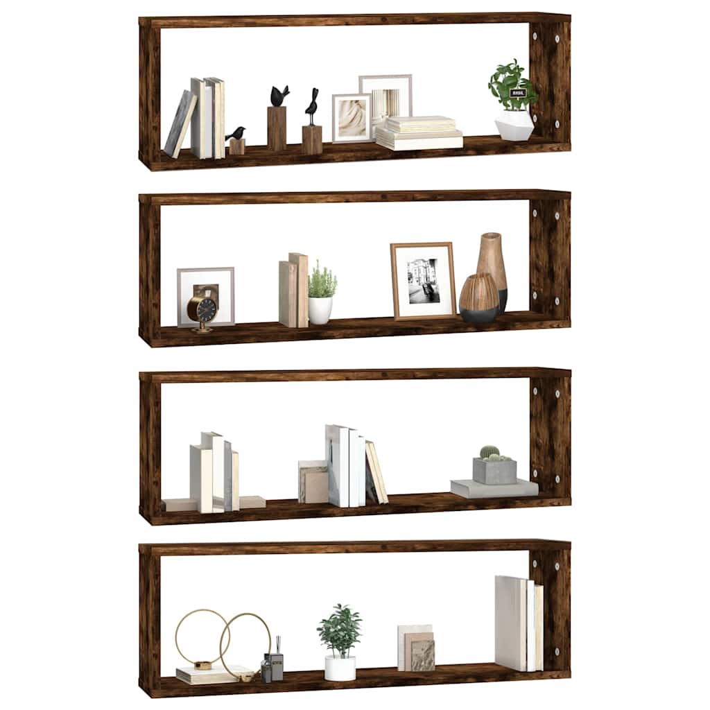 vidaXL Wall Cube Shelves 4 pcs Smoked Oak 80x15x26.5 cm Engineered Wood 4
