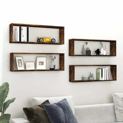 vidaXL Wall Cube Shelves 4 pcs Smoked Oak 80x15x26.5 cm Engineered Wood 1