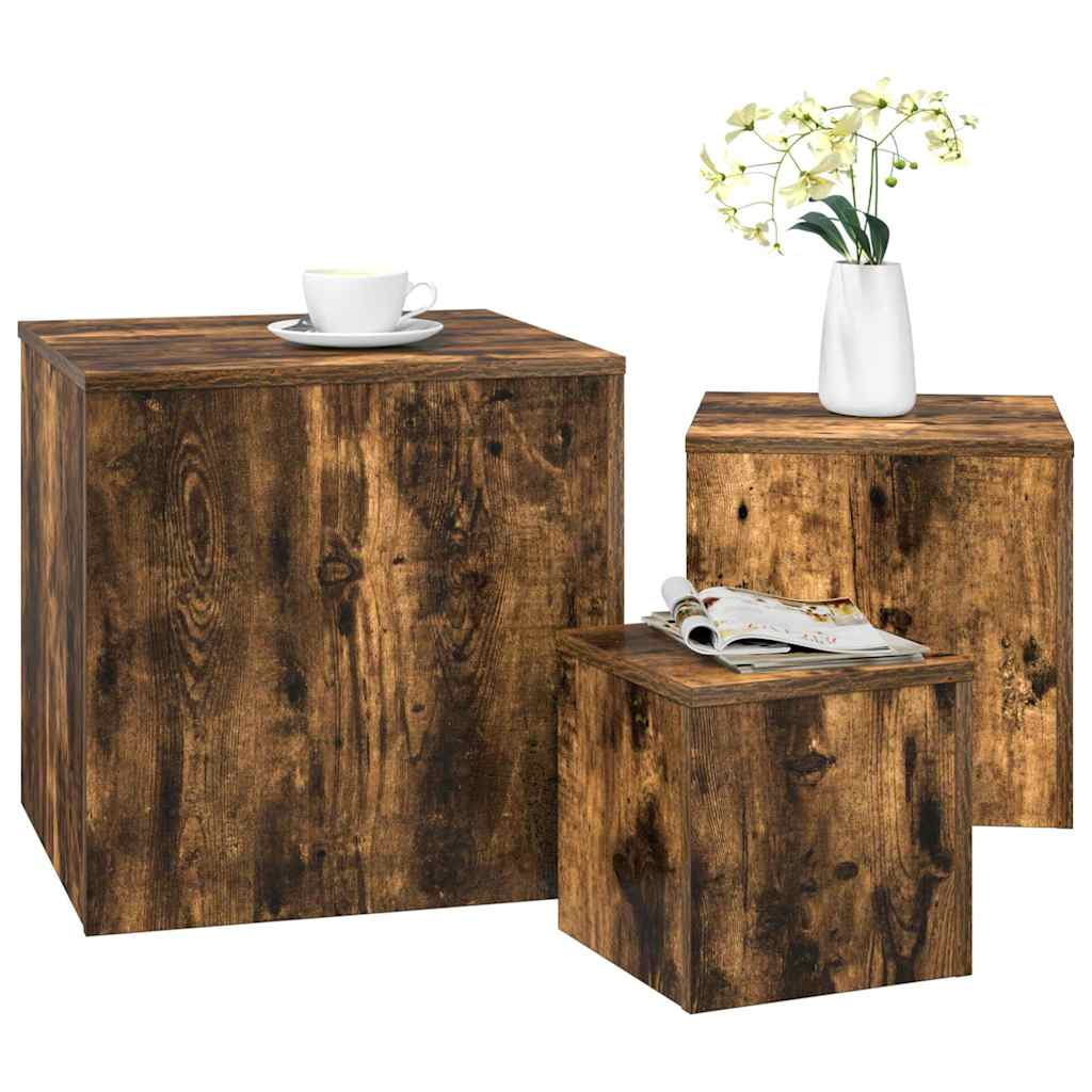 vidaXL Side Tables 3 pcs Smoked Oak Engineered Wood 3