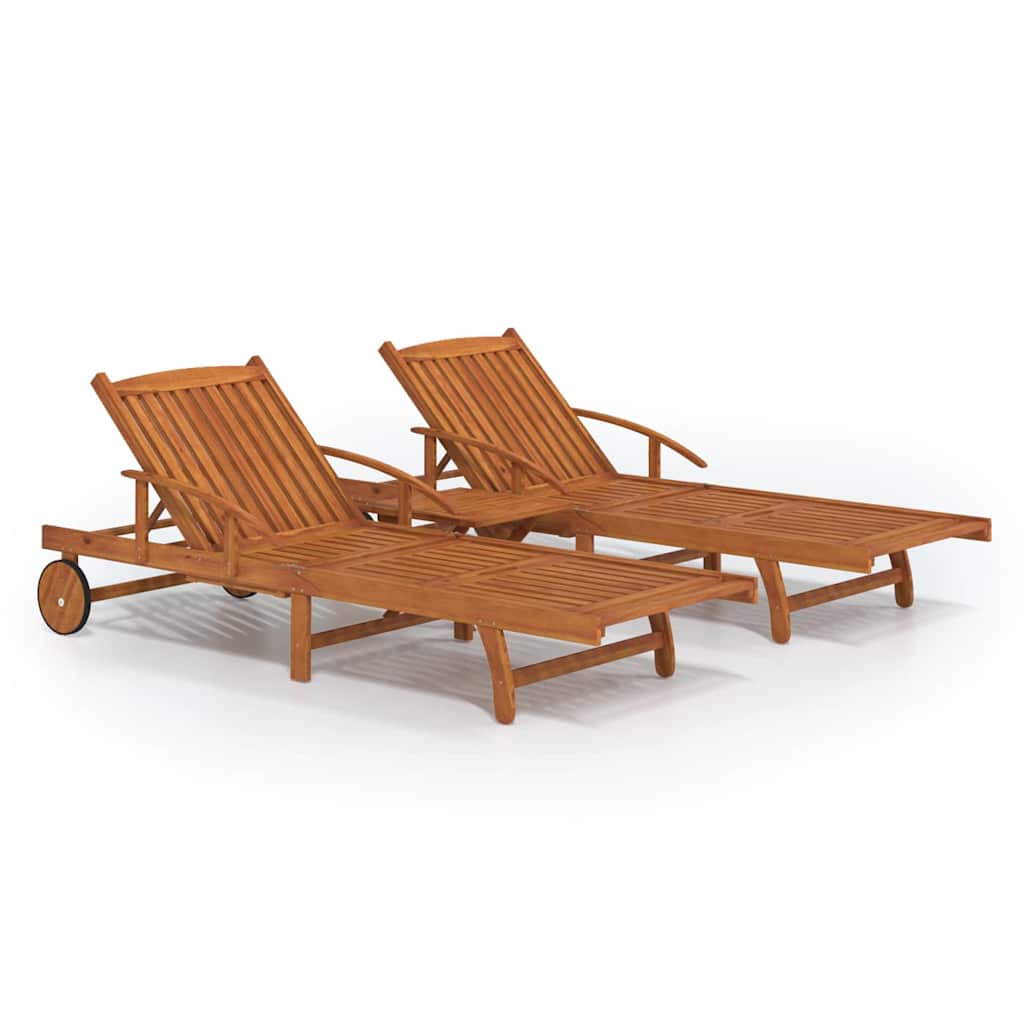 Sun Lounger Solid Acacia Wood 2 sunloungers with table