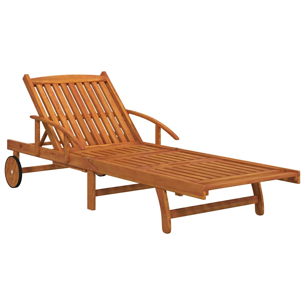 Sun Lounger Solid Acacia Wood 2 sunloungers with table