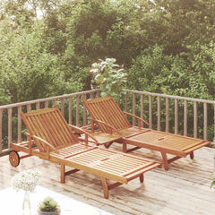 Sun Lounger Solid Acacia Wood 2 sunloungers with table