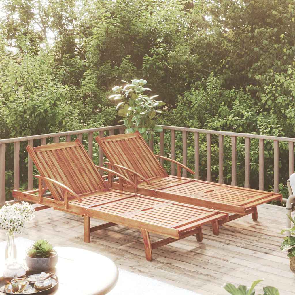 Sun Lounger Solid Acacia Wood 2 sunloungers