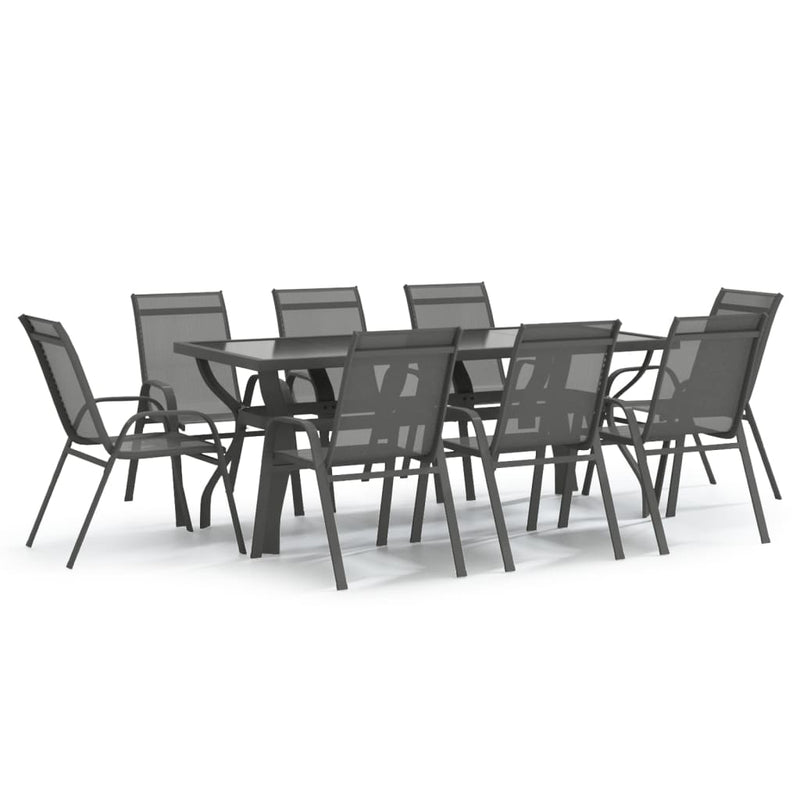 9 Piece Garden Dining Set Grey and Black