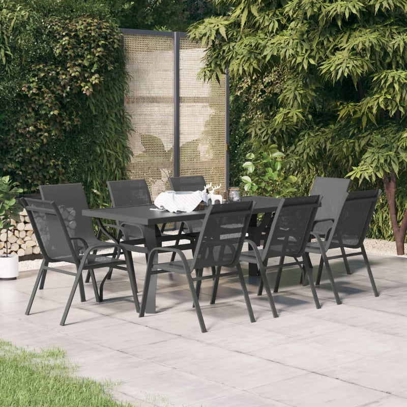 9 Piece Garden Dining Set Grey and Black