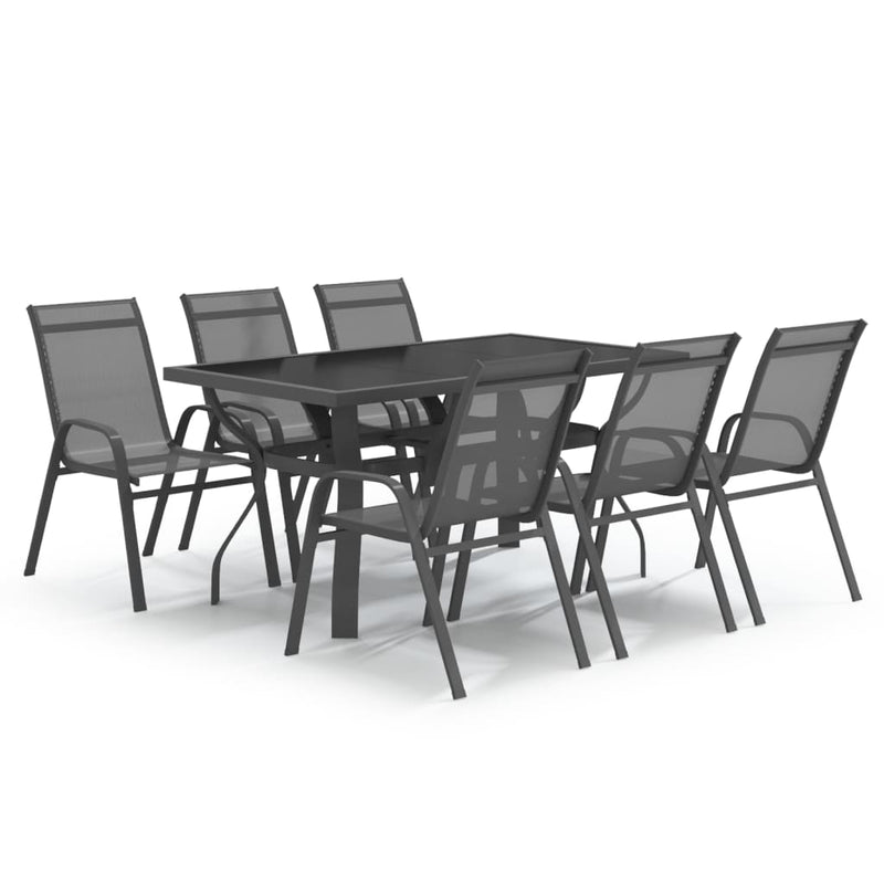 7 Piece Garden Dining Set Grey and Black