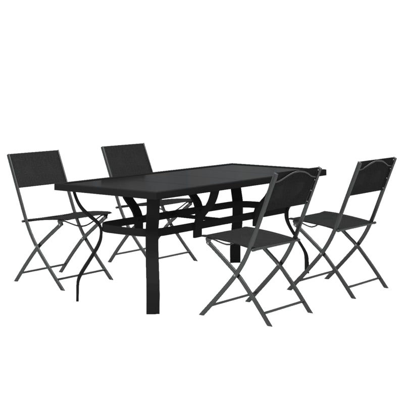 5 Piece Garden Dining Set Grey and Black