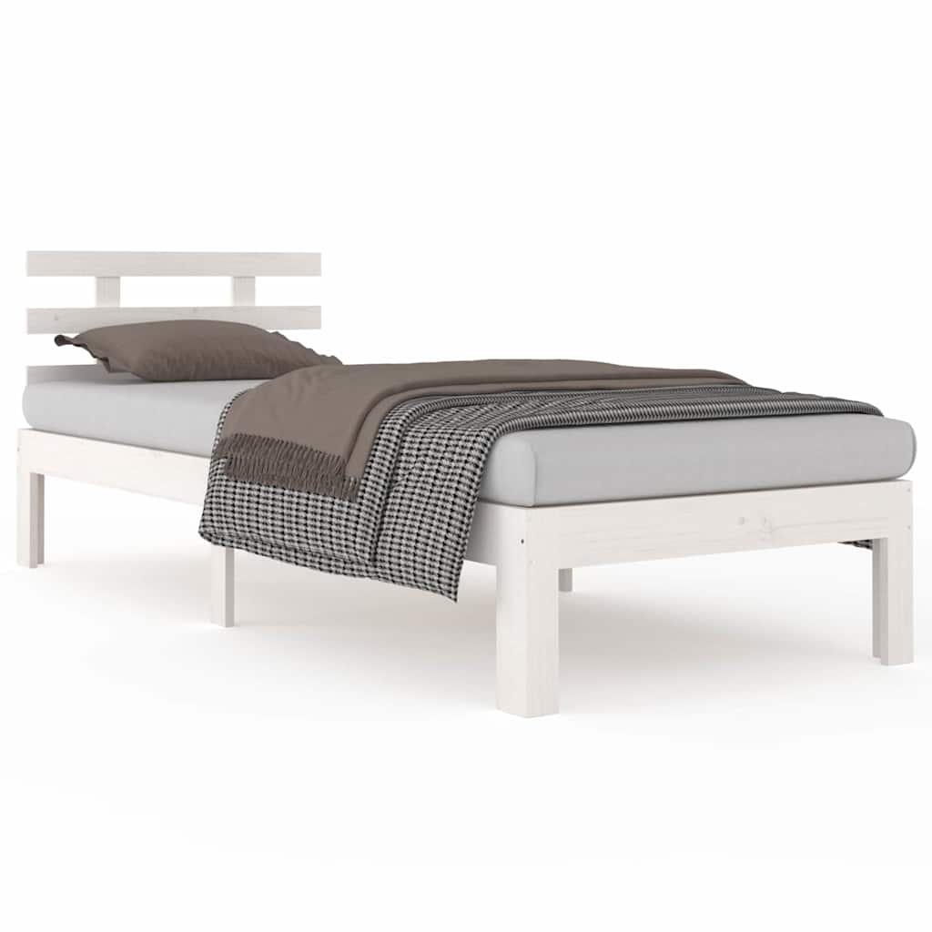vidaXL Bed Frame without Mattress White Solid Wood 90x200 cm 2