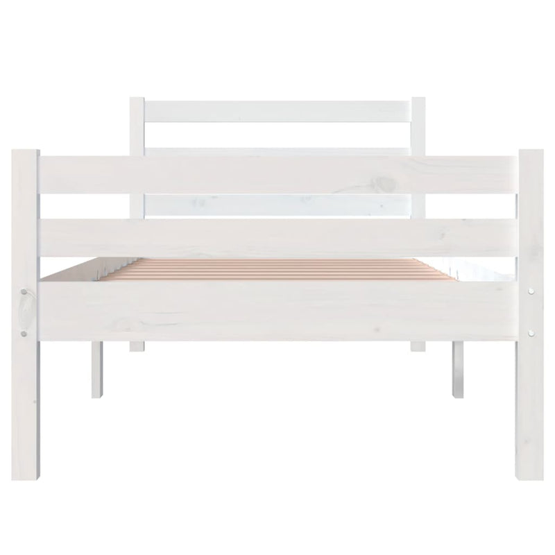 Bed Frame White Solid Wood 75x190 cm Small Single