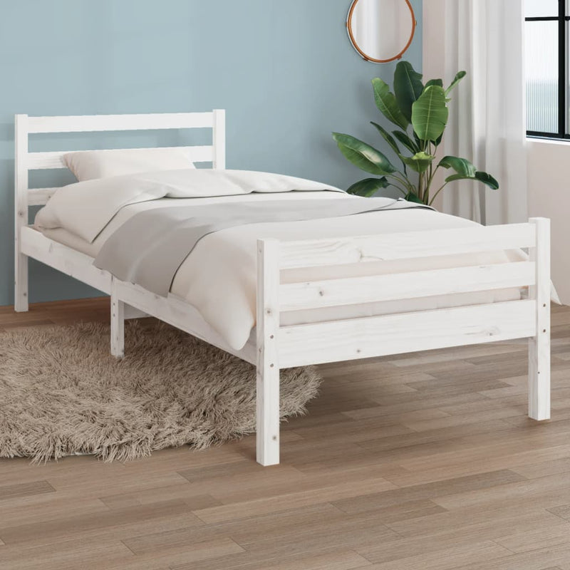 Bed Frame White Solid Wood 75x190 cm Small Single