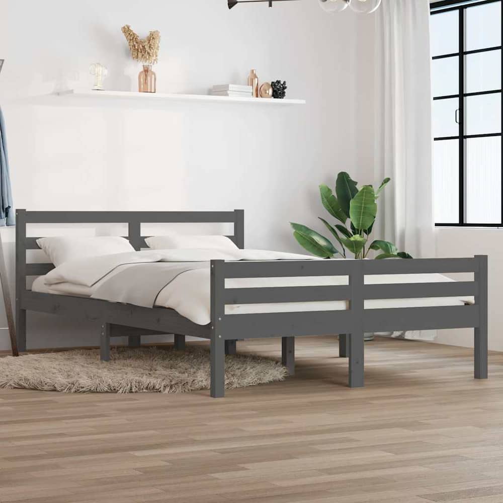 Bed Frame without Mattress Solid Wood Length Grey