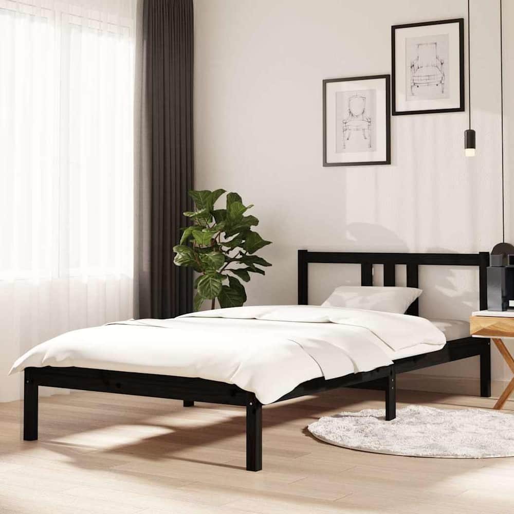 Bed Frame without Mattress Solid Wood Length 200 cm Black 100 cm