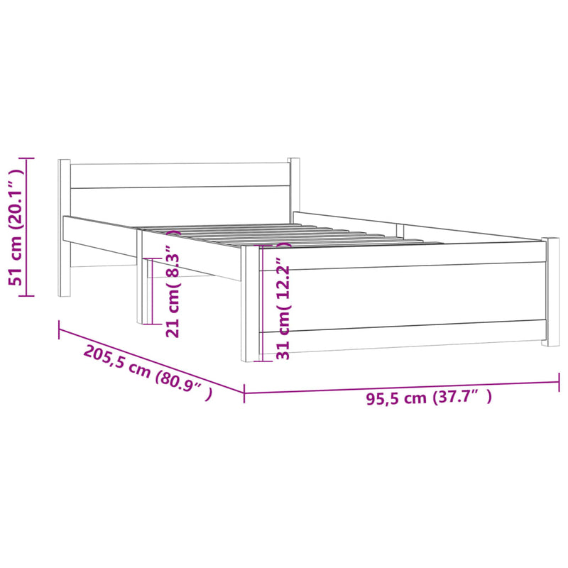 Bed Frame Solid Wood 90x200 cm