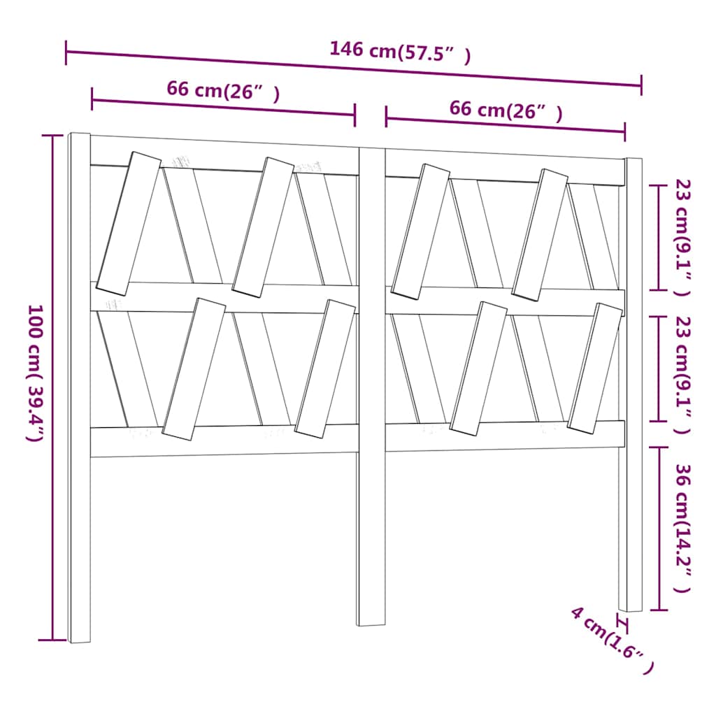 vidaXL Bed Headboard 146x4x100 cm Solid Wood Pine 6