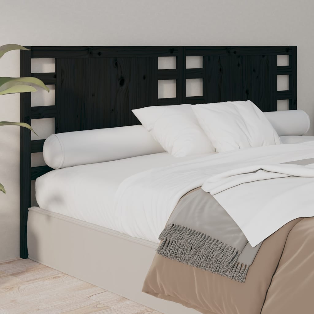 vidaXL Headboard | Black | Solid Pine Wood | 166x4x100 cm | Decorative Inlays 4