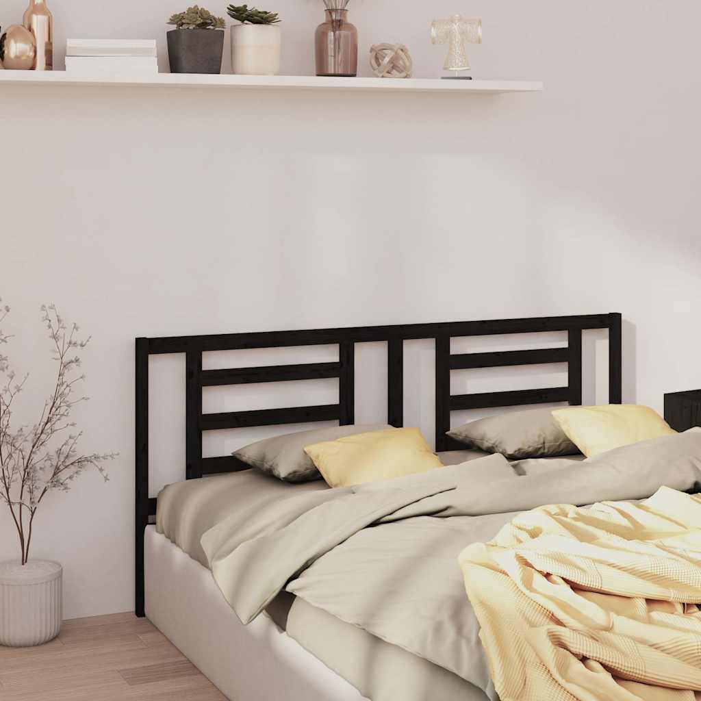 818844 vidaXL Bed Headboard Black 206x4x100 cm Solid Pine Wood 1